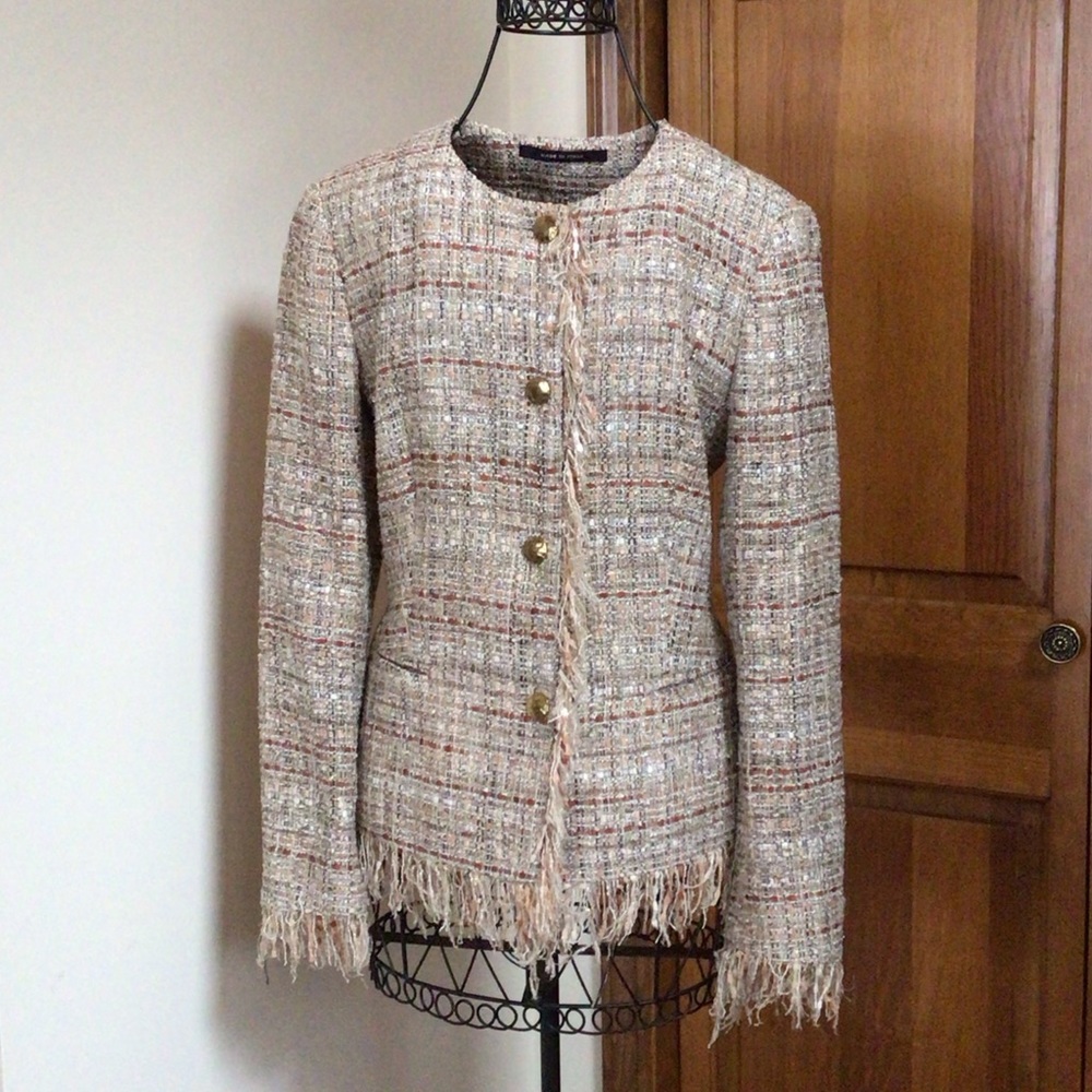 Tagliatore frayed edges tweed jacket, Size 42